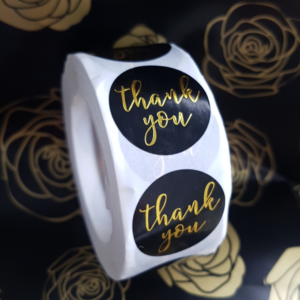 3/25$ 200 pcs Black & Gold Thank You Stickers 1" Inch